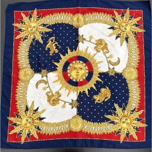 Vintage Celestial Silk Scarf Astronomical Sun Star Design Luxury Accessory Headw